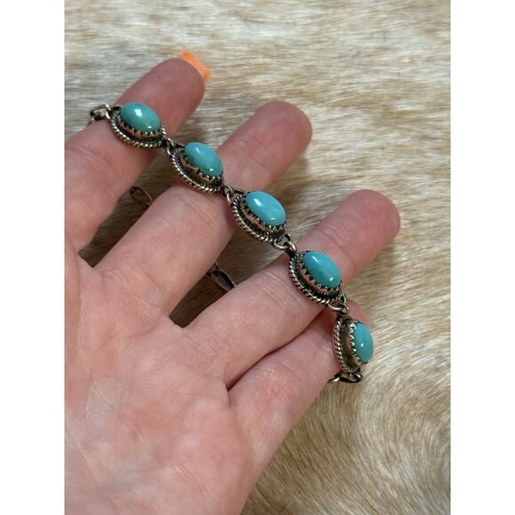 Native American SW Sterling Silver Multi-stone Blue Kingman Turquoise Bracelet - Picture 4 of 11